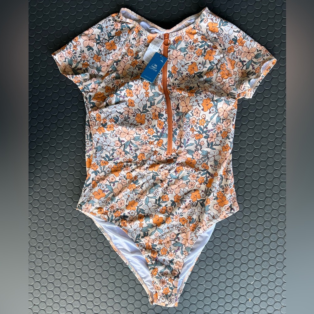 NWT Cupshe Floral womens swimsuit in Orange Blue and White